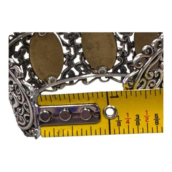 Carolyn Pollack Ornate Sterling Brass 3 Oval Labradorite Cuff Bracelet Southwest - Picture 7 of 8